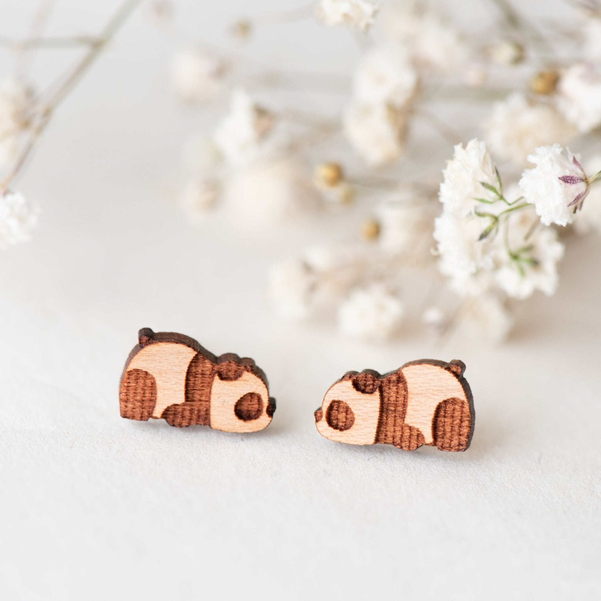 Sleeping Panda Wooden Earrings - EL10019 - Robin Valley Official Store