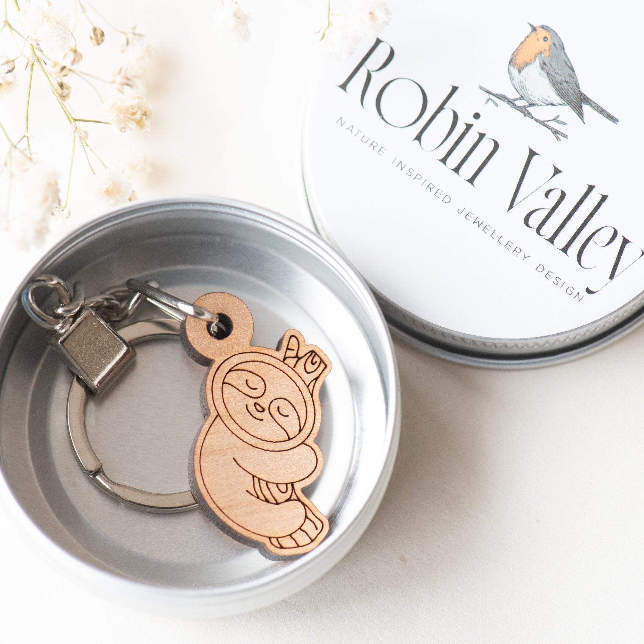 Sleeping Sloth Cherry Wood Keyring KL20011 - Robin Valley Official Store