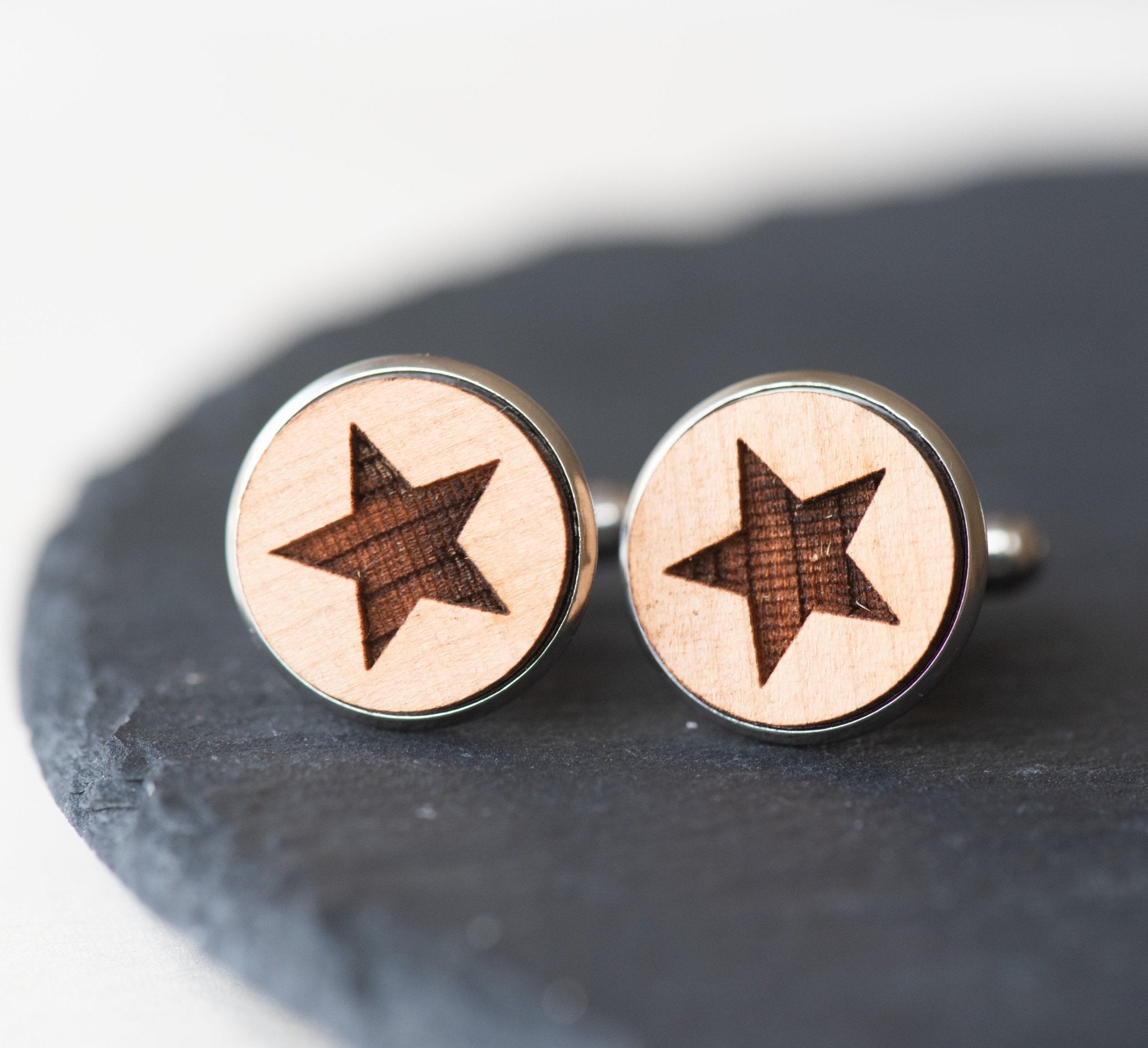 Star Cherry Wood Cufflinks - CT35076 - Robin Valley Official Store