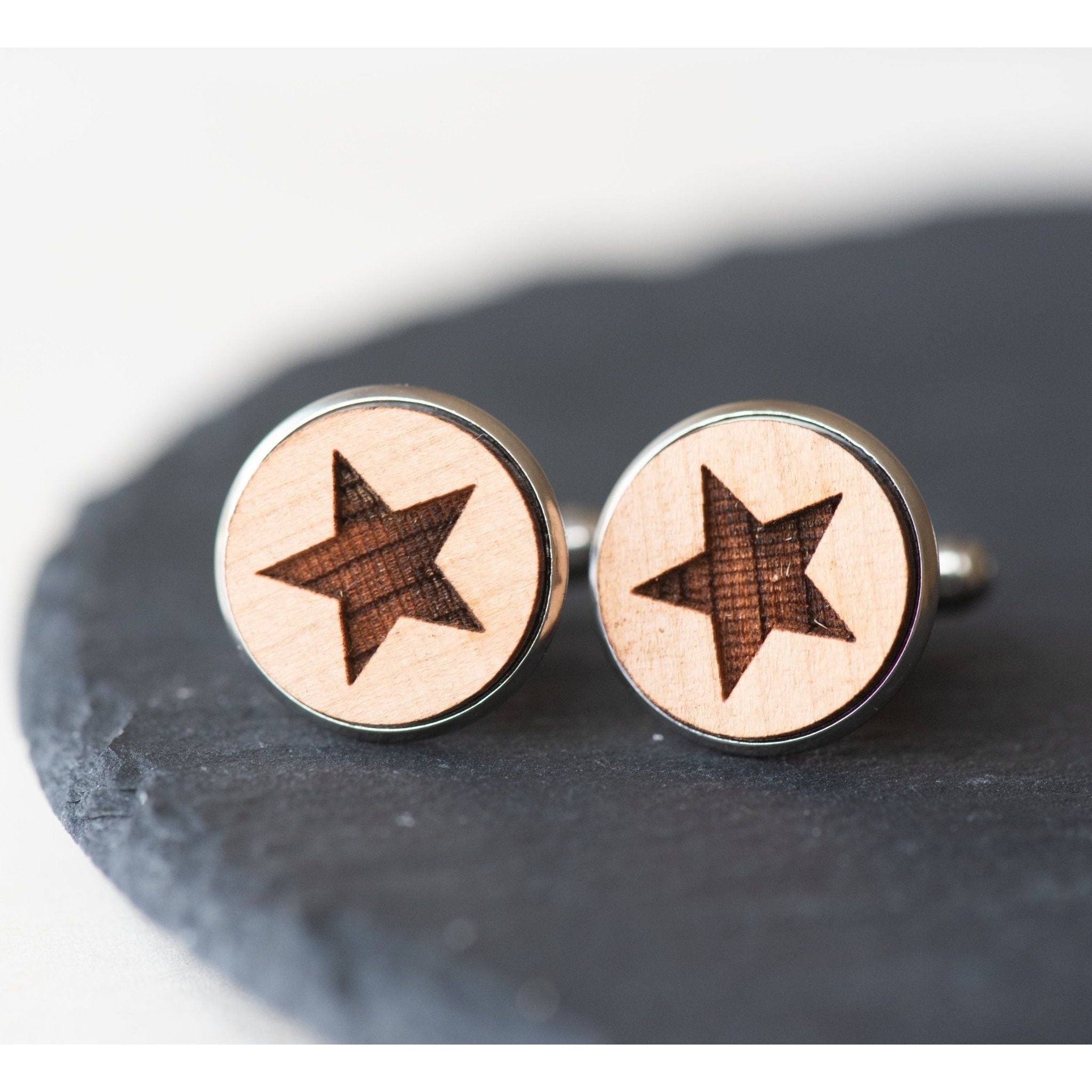 Star Cherry Wood Cufflinks - CT35076 - Robin Valley Official Store