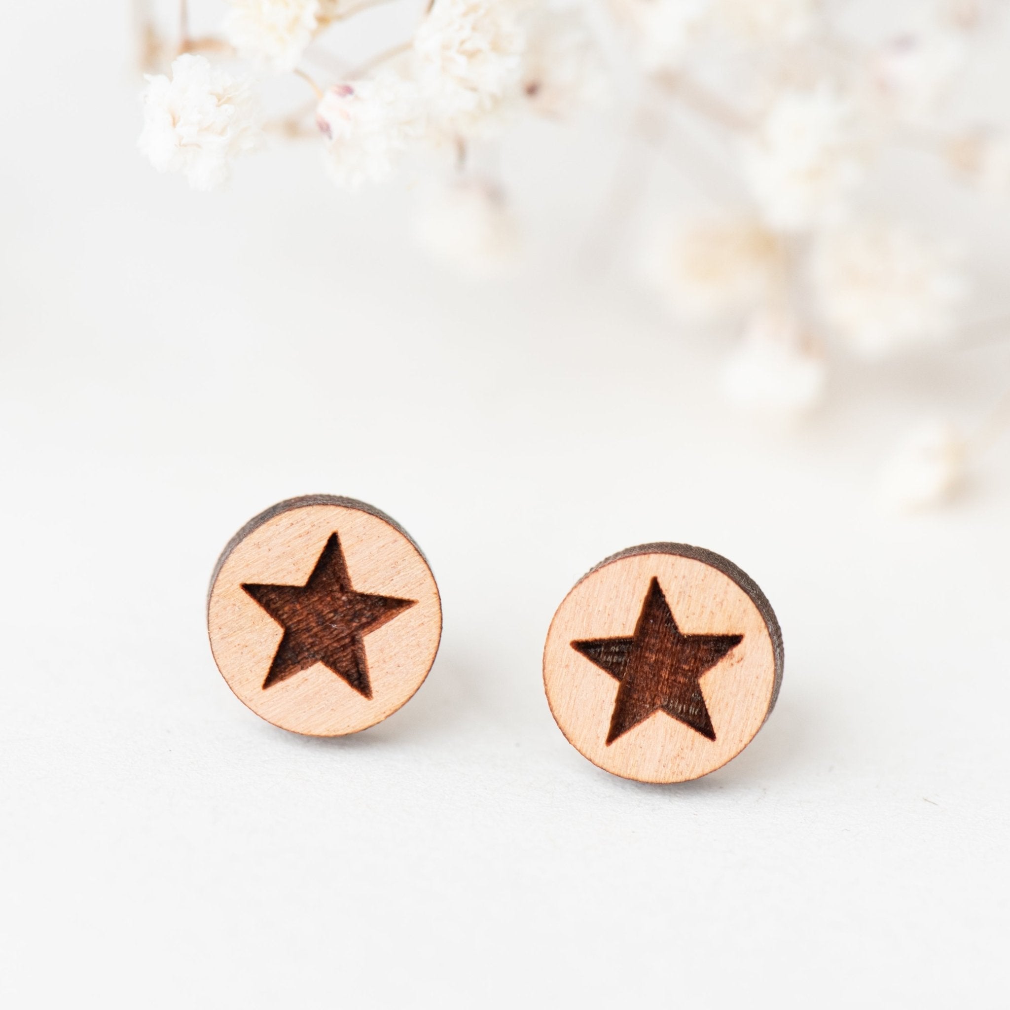 Star Pentagon Symbol Cherry Wood Stud Earrings - ET15076 - Robin Valley Official Store
