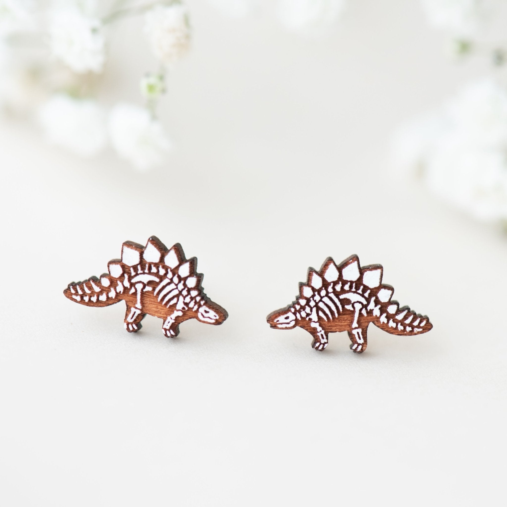 Stegosaurus Skeleton Dinosaur Earrings - PEO14010 - Robin Valley Official Store