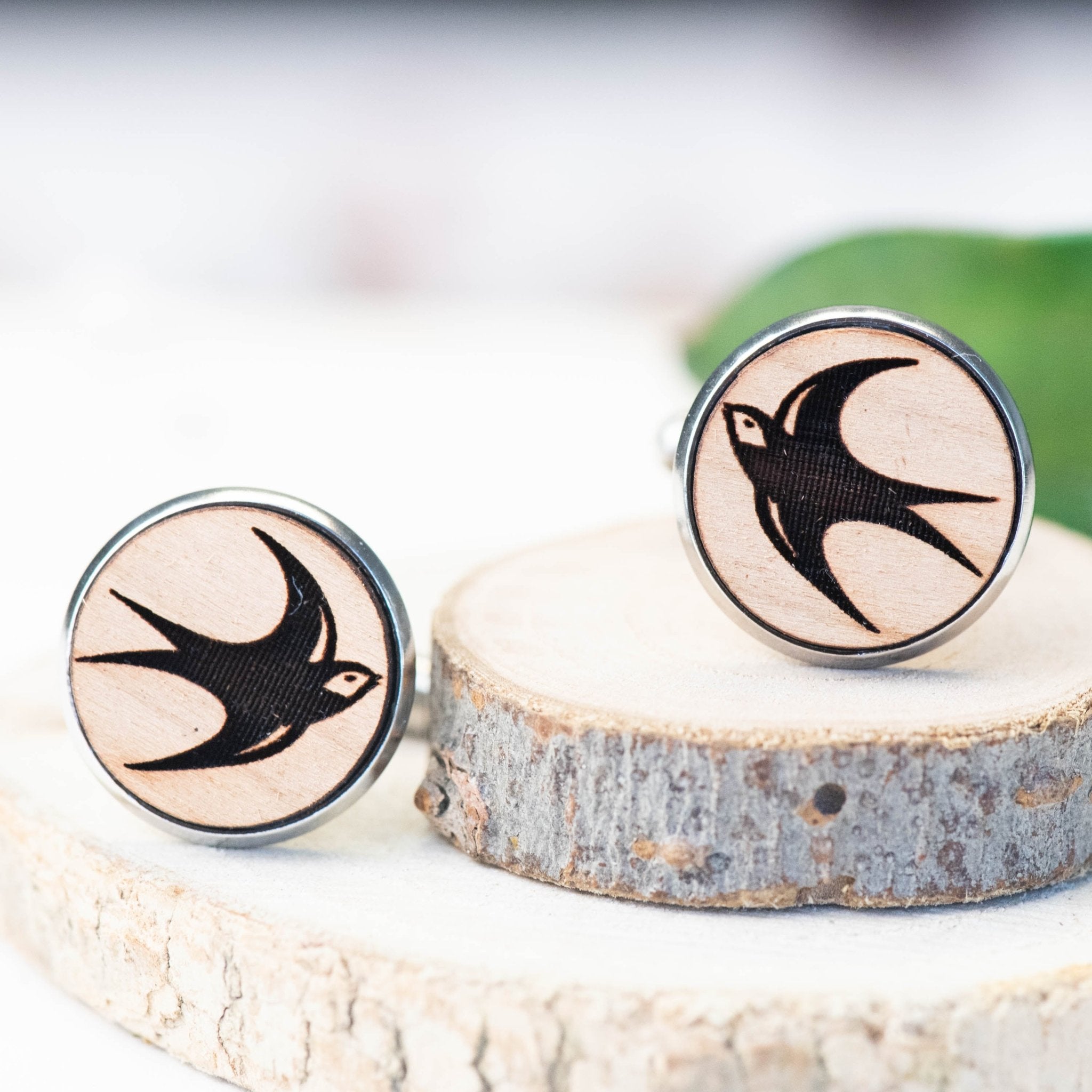 Swallow Cherry Wood Cufflinks - CB32045 - Robin Valley Official Store