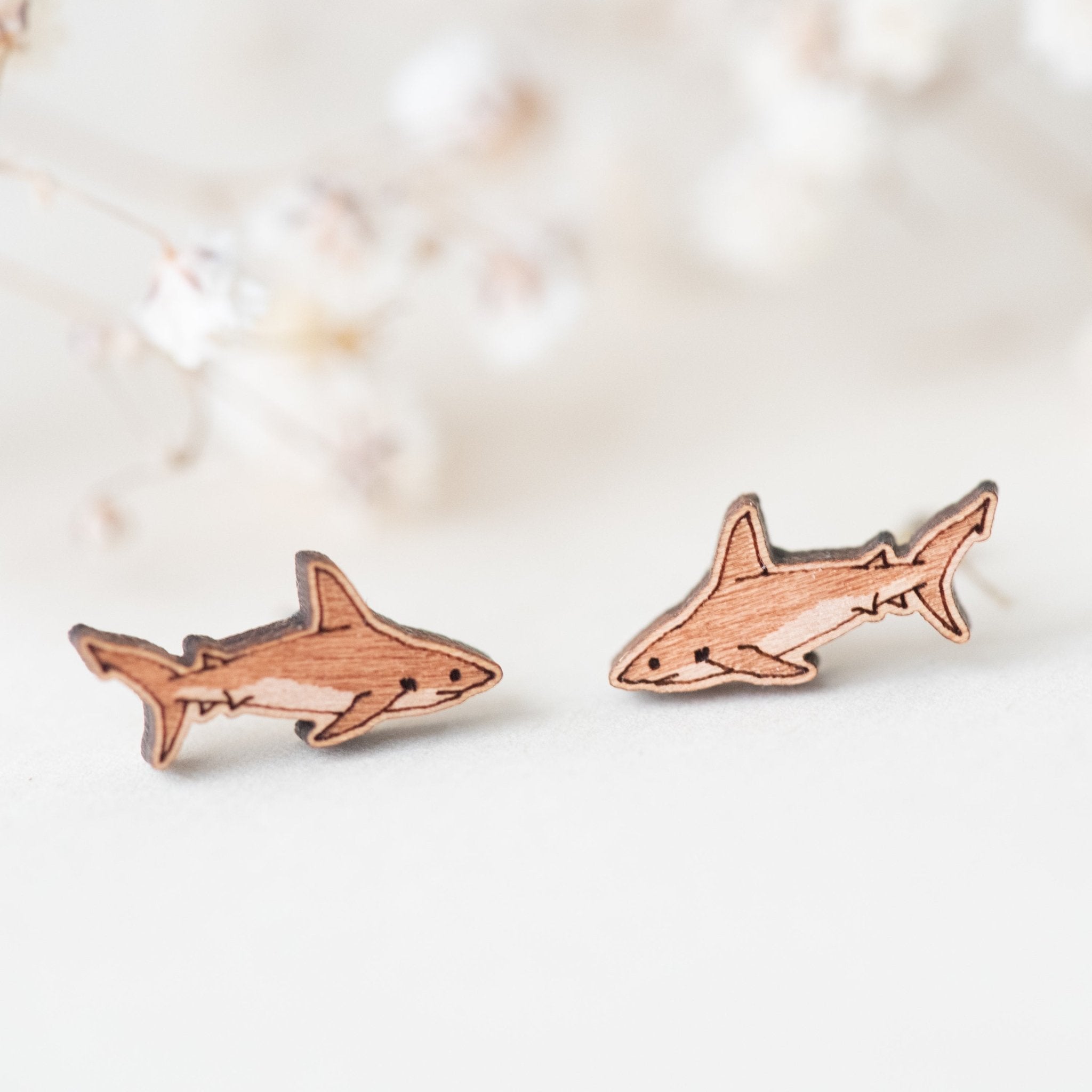 Thresher Shark Cherry Wood Stud Earrings - ES13022 - Robin Valley Official Store