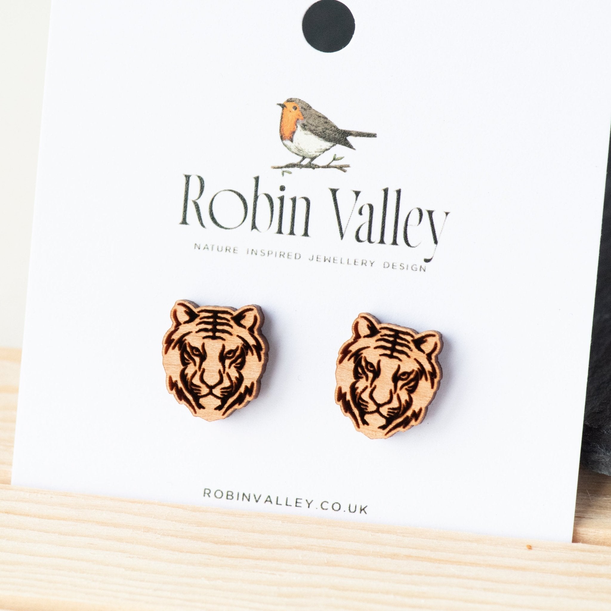 Tiger Cherry Wood Stud Earrings - EL10100 - Robin Valley Official Store