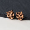 realistic tiger face earrings, mens wooden earrings, handmade eco jewellery