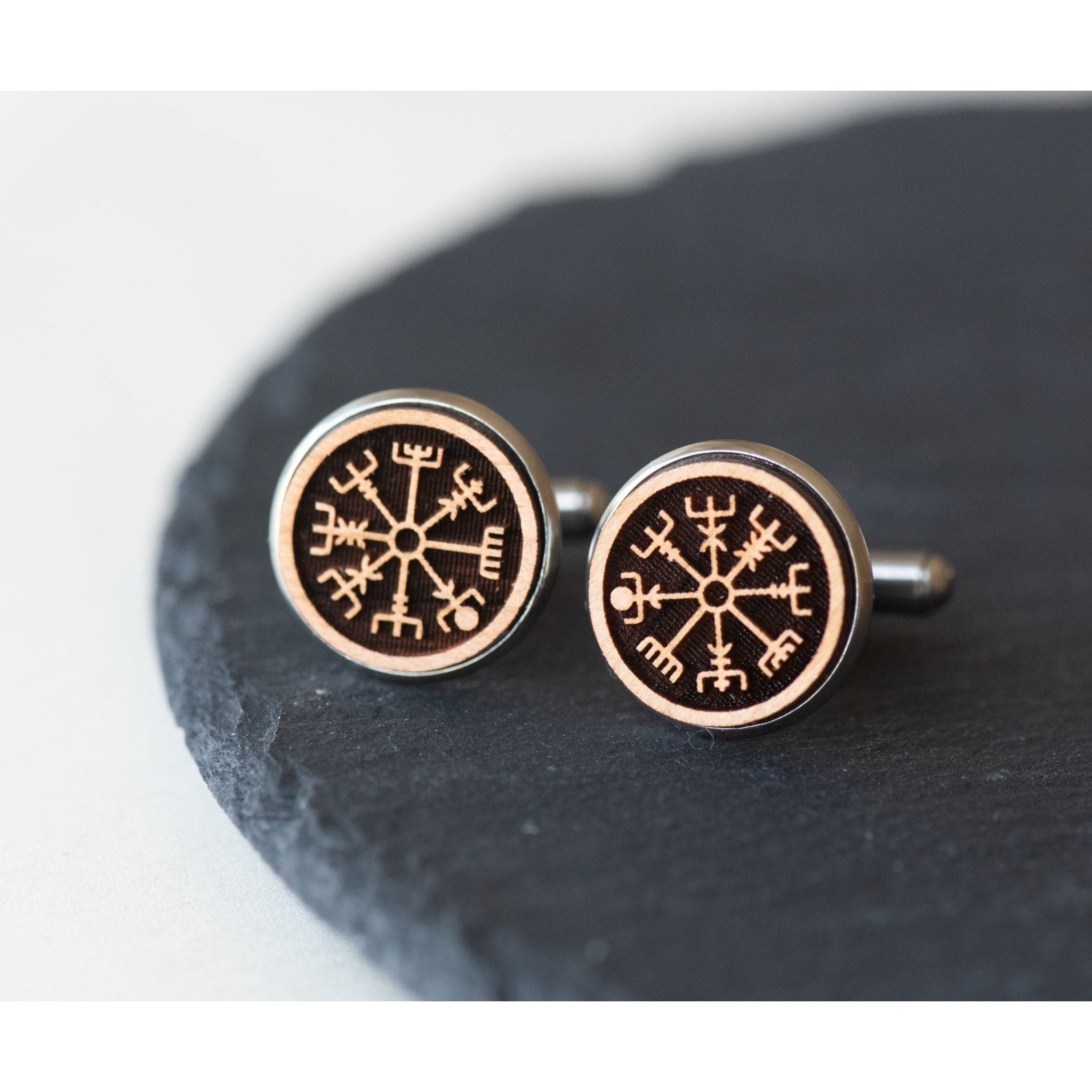 Viking Compass Cherry Wood Cufflinks - CT35009 - Robin Valley Official Store