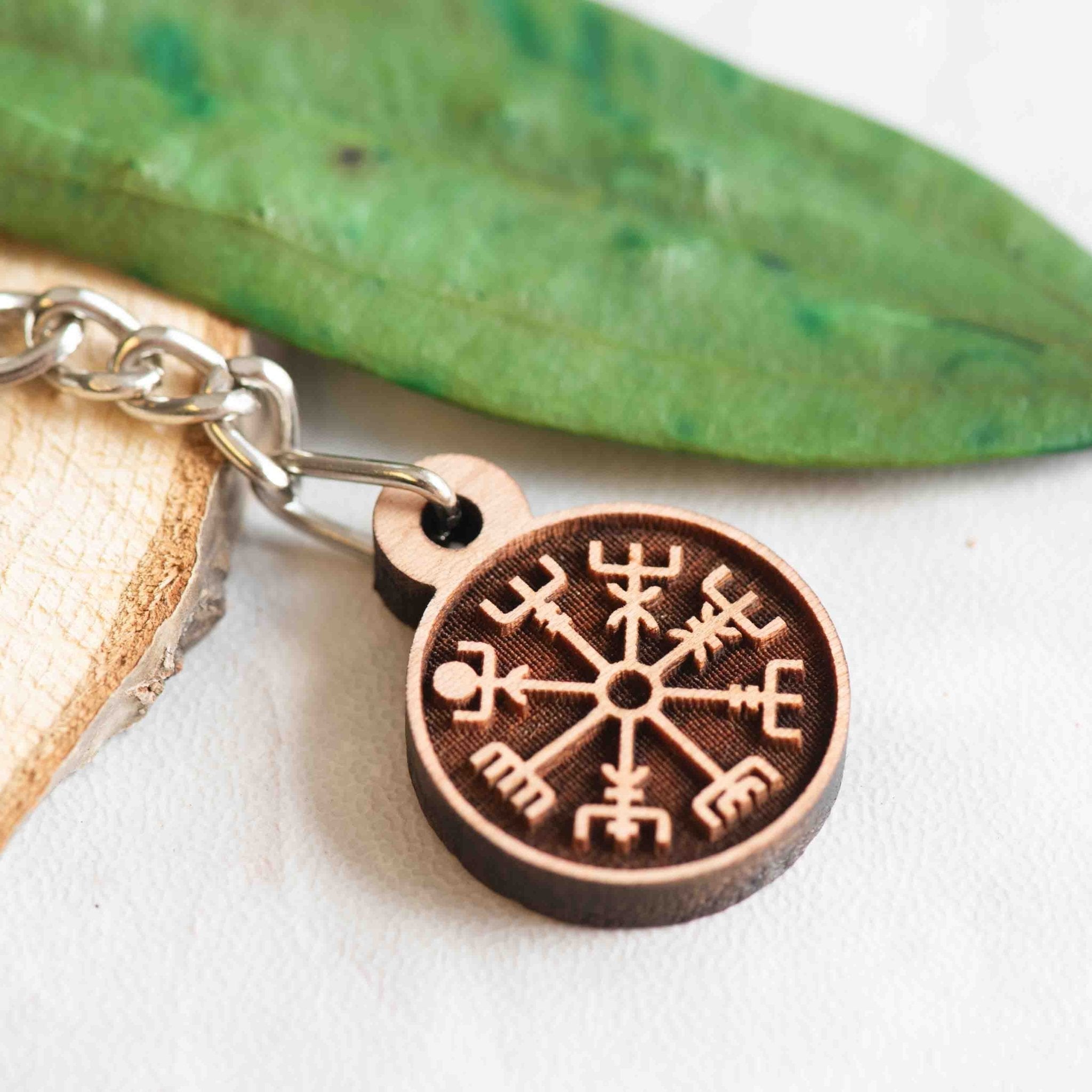 Viking Compass Cherry Wood Keyring - KT25009 - Robin Valley Official Store