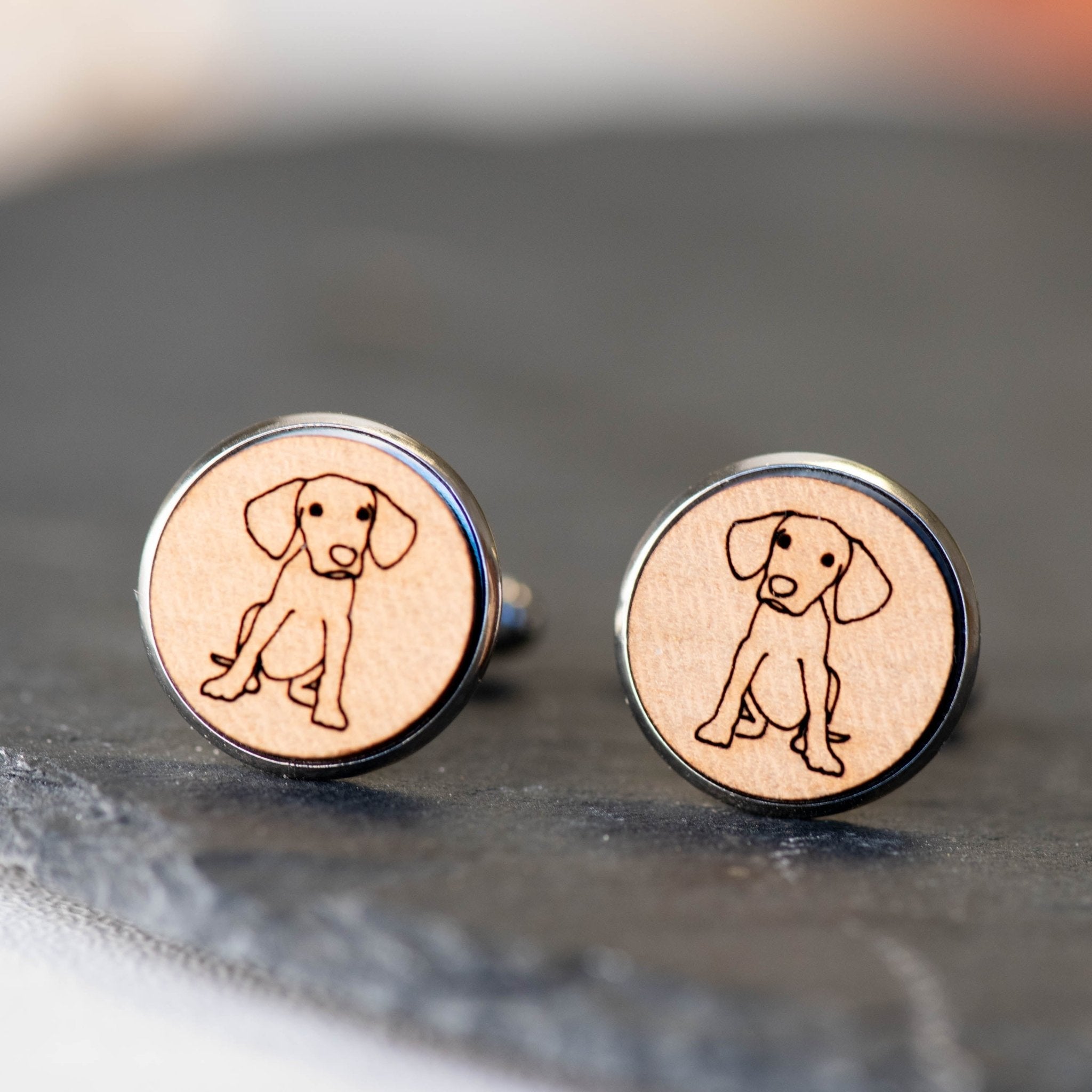 Weimaraner Dog Cherry Wood Cufflinks - CL30115 - Robin Valley Official Store