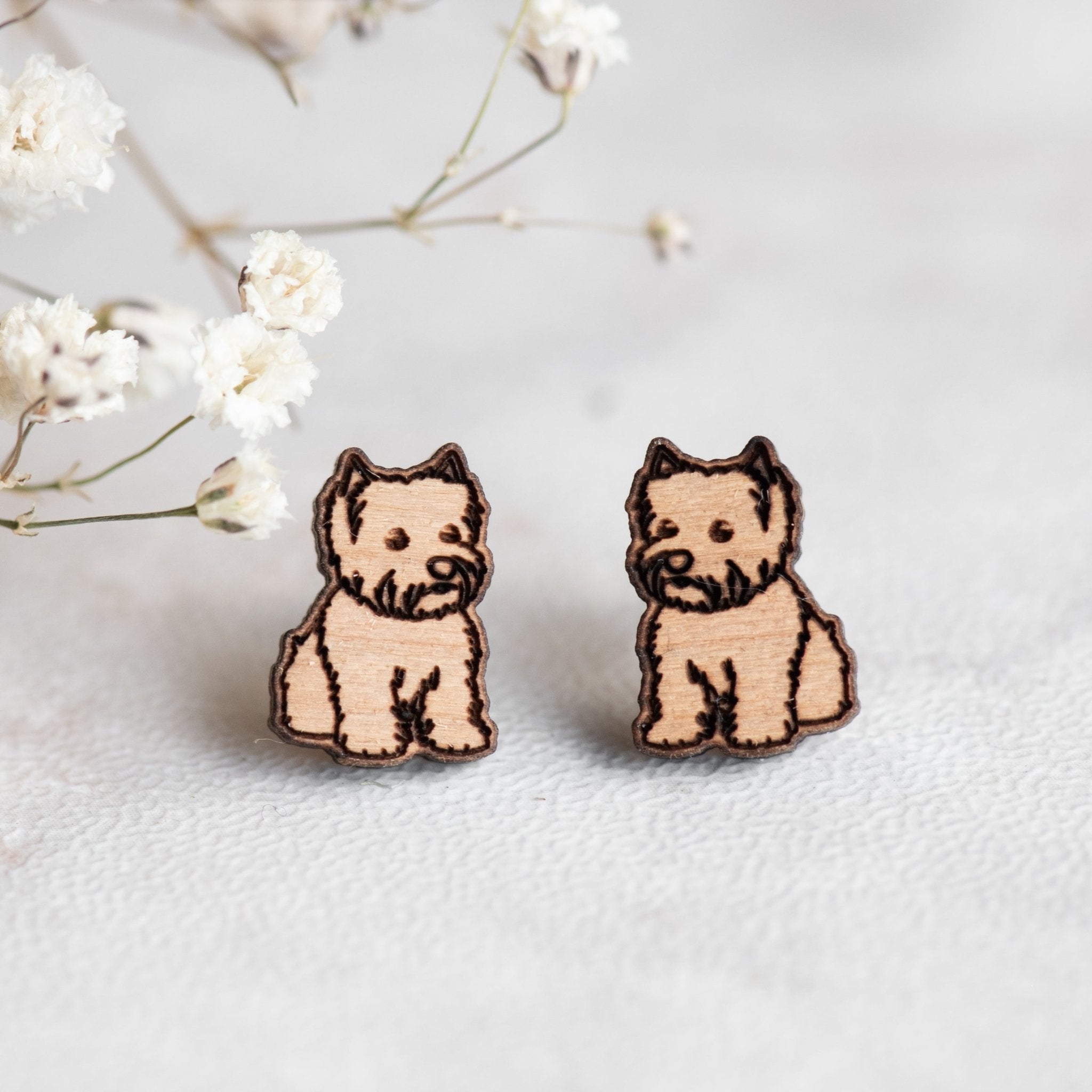 West Highland White Terrier Westie Dog Cherry Wood Stud Earrings - EL10230 - Robin Valley Official Store