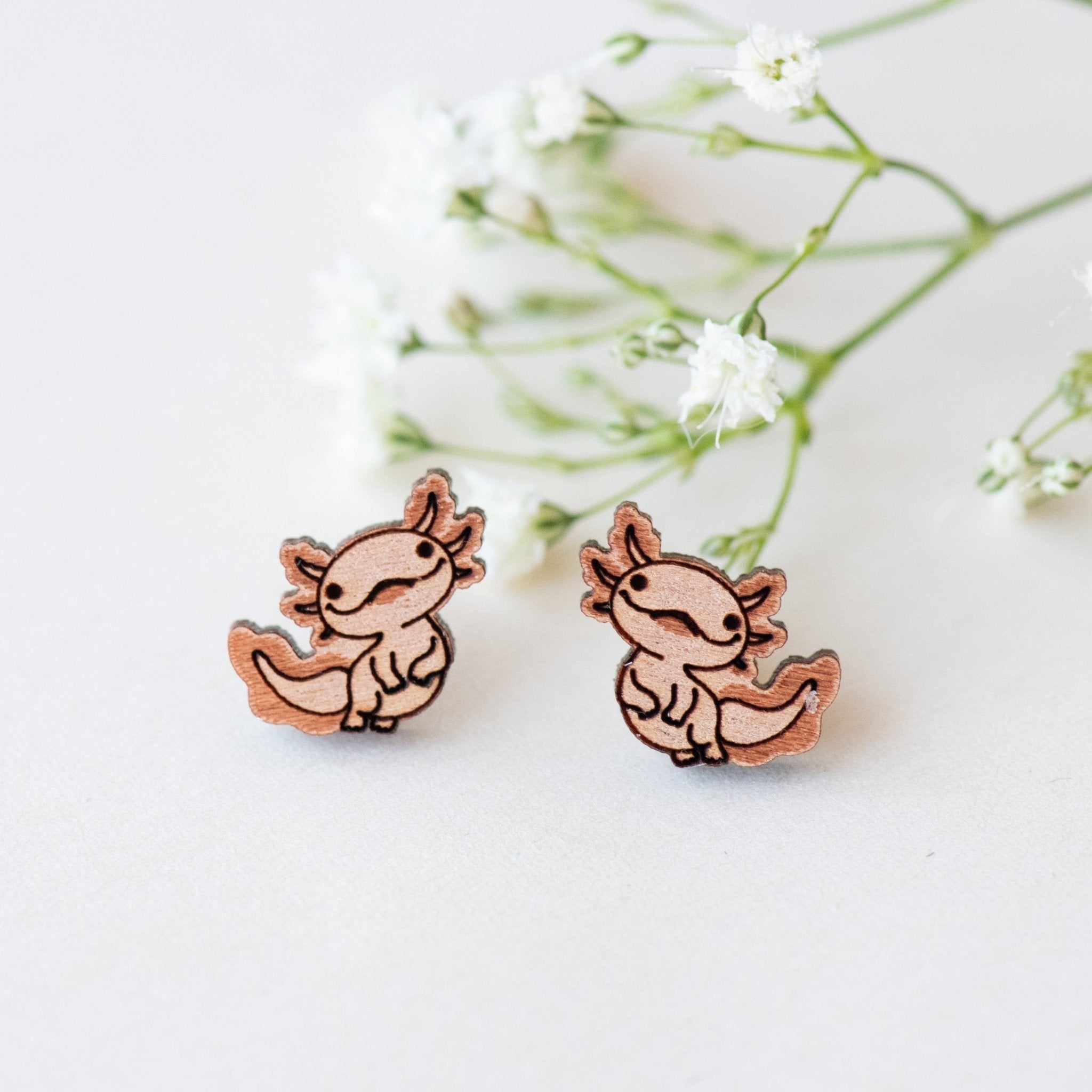 Wooden Axolotl Earrings - ES13002 - Robin Valley Official Store