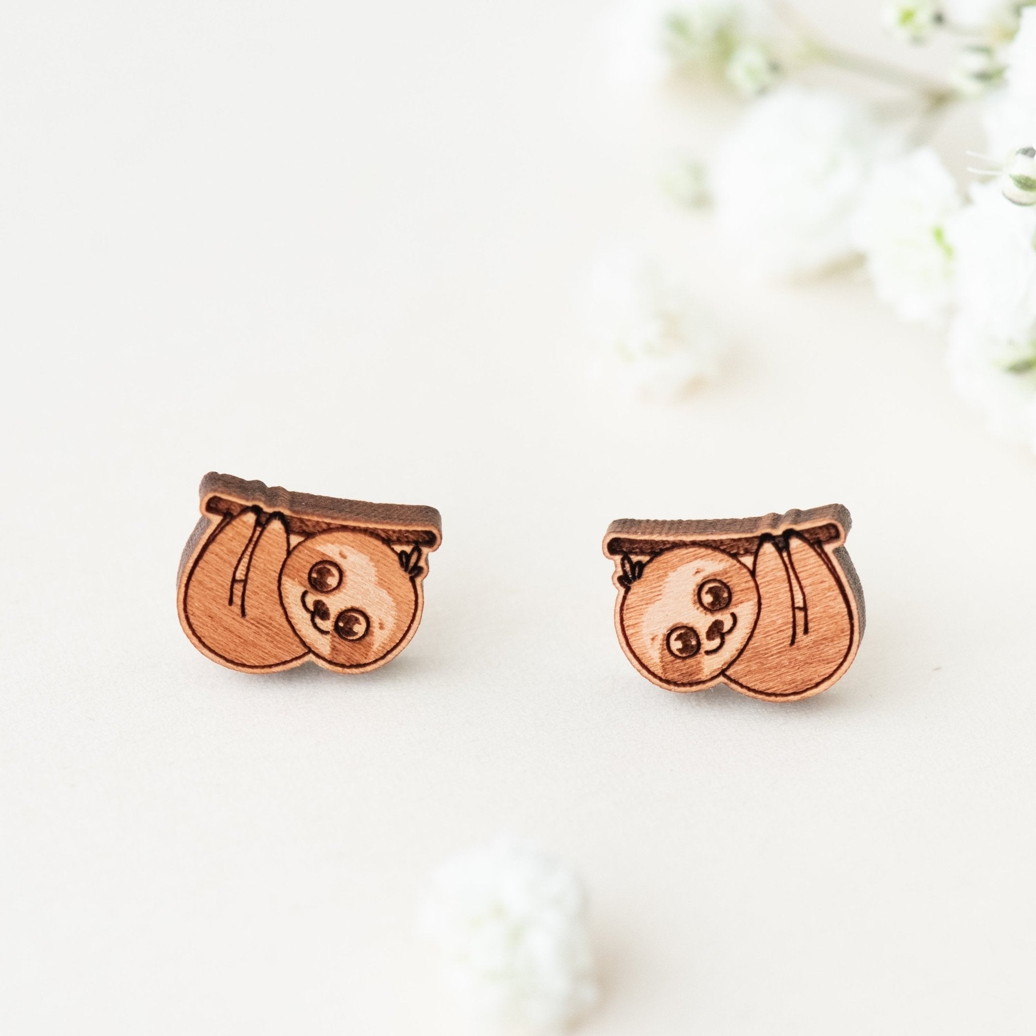 Wooden Baby Sloth Earrings - EL10014 - Robin Valley Official Store