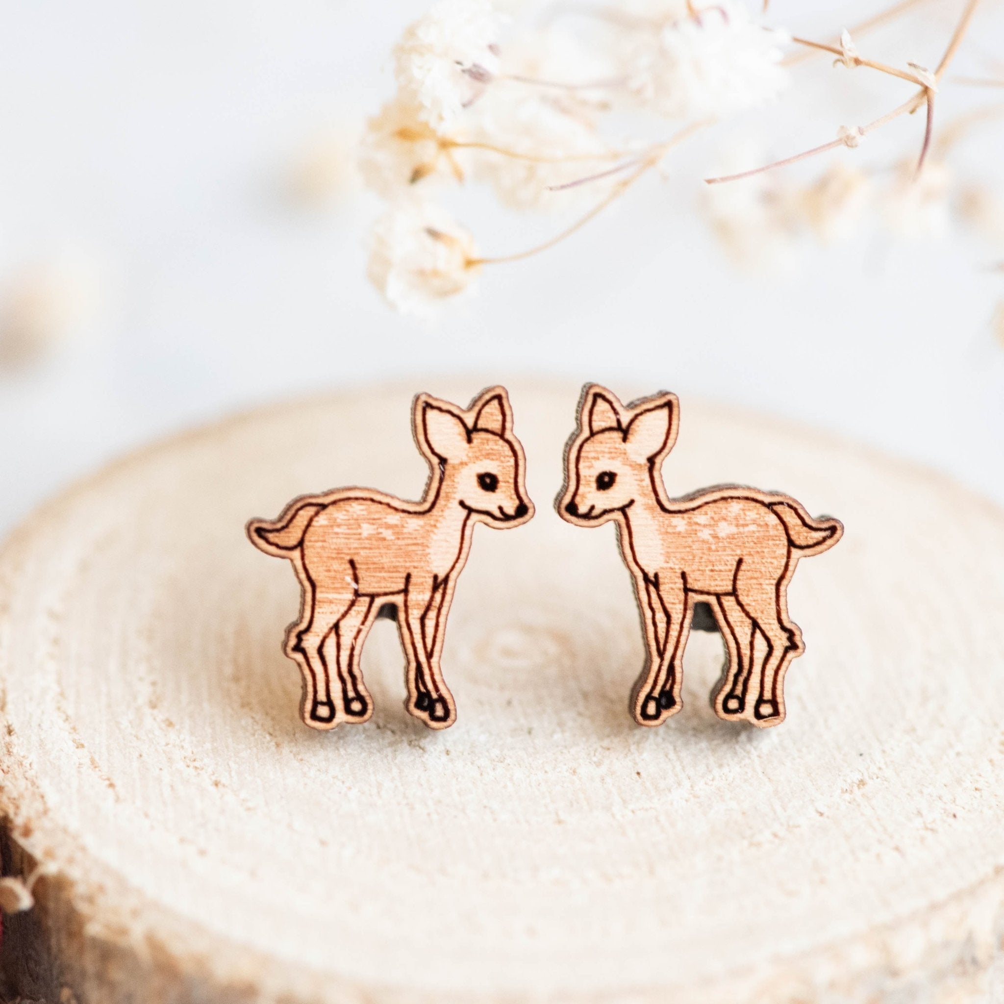 Wooden Fawn Deer Earrings - EL10164 - Robin Valley Official Store