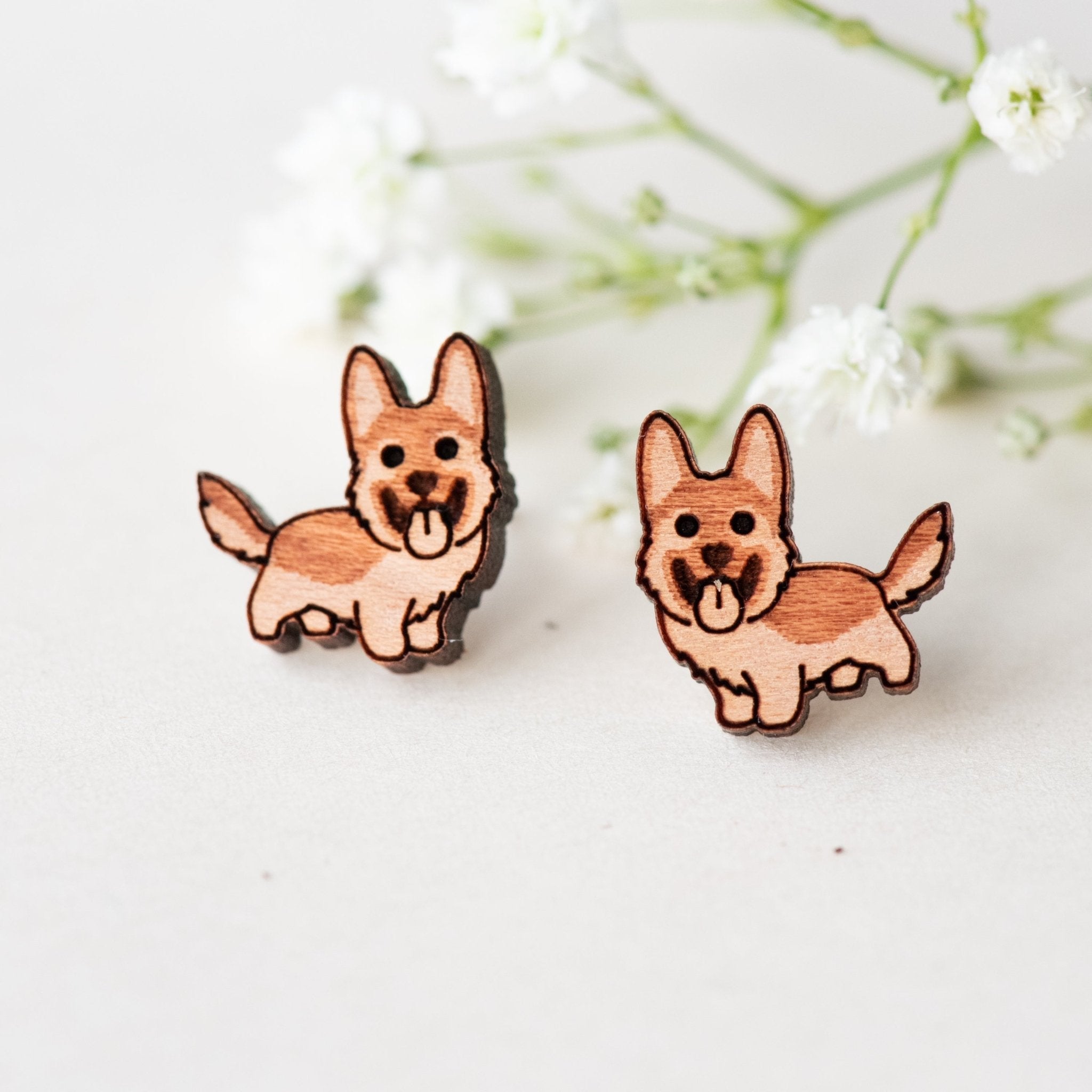Wooden German Shepherd Dog Earrings - EL10060 - Robin Valley Official Store