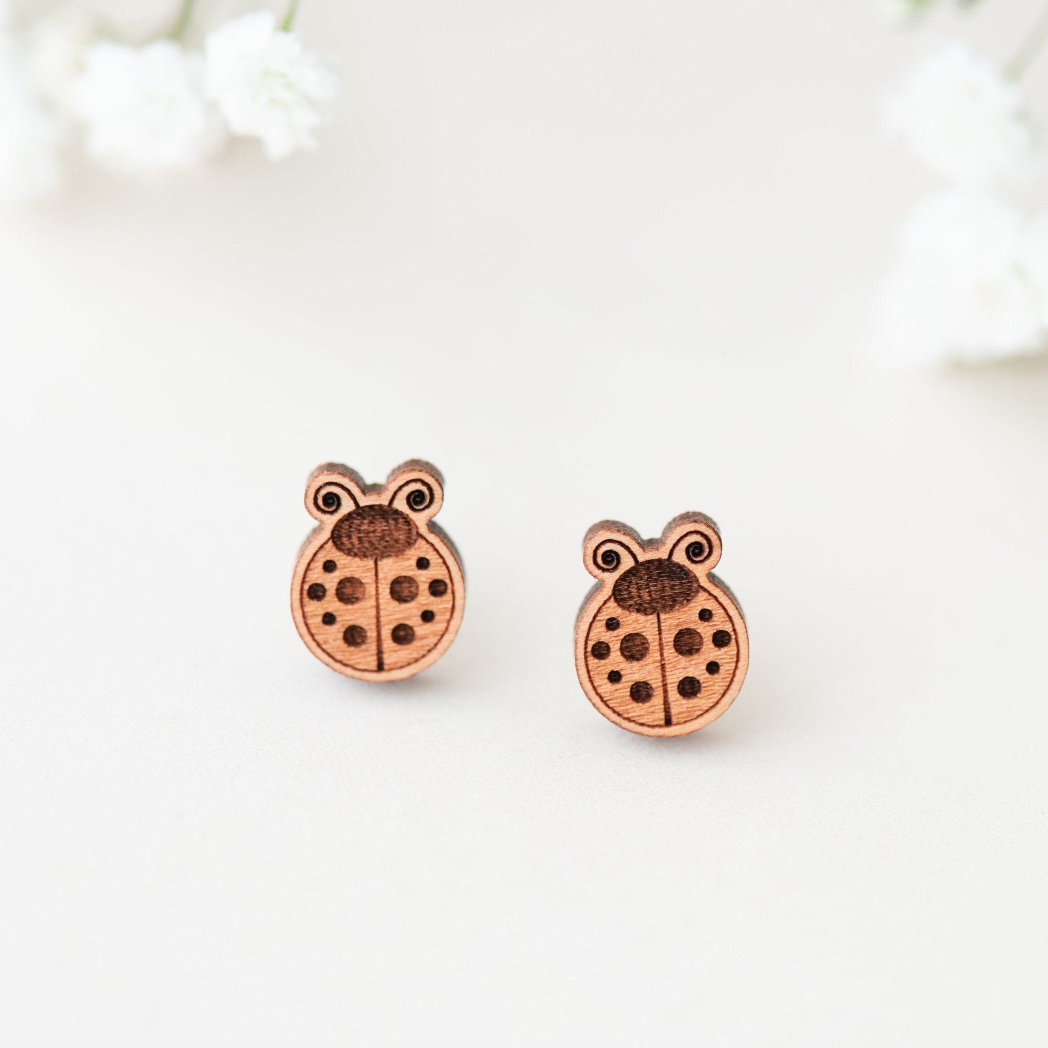Wooden Ladybug Ladybird Earrings - EO14020 - Robin Valley Official Store