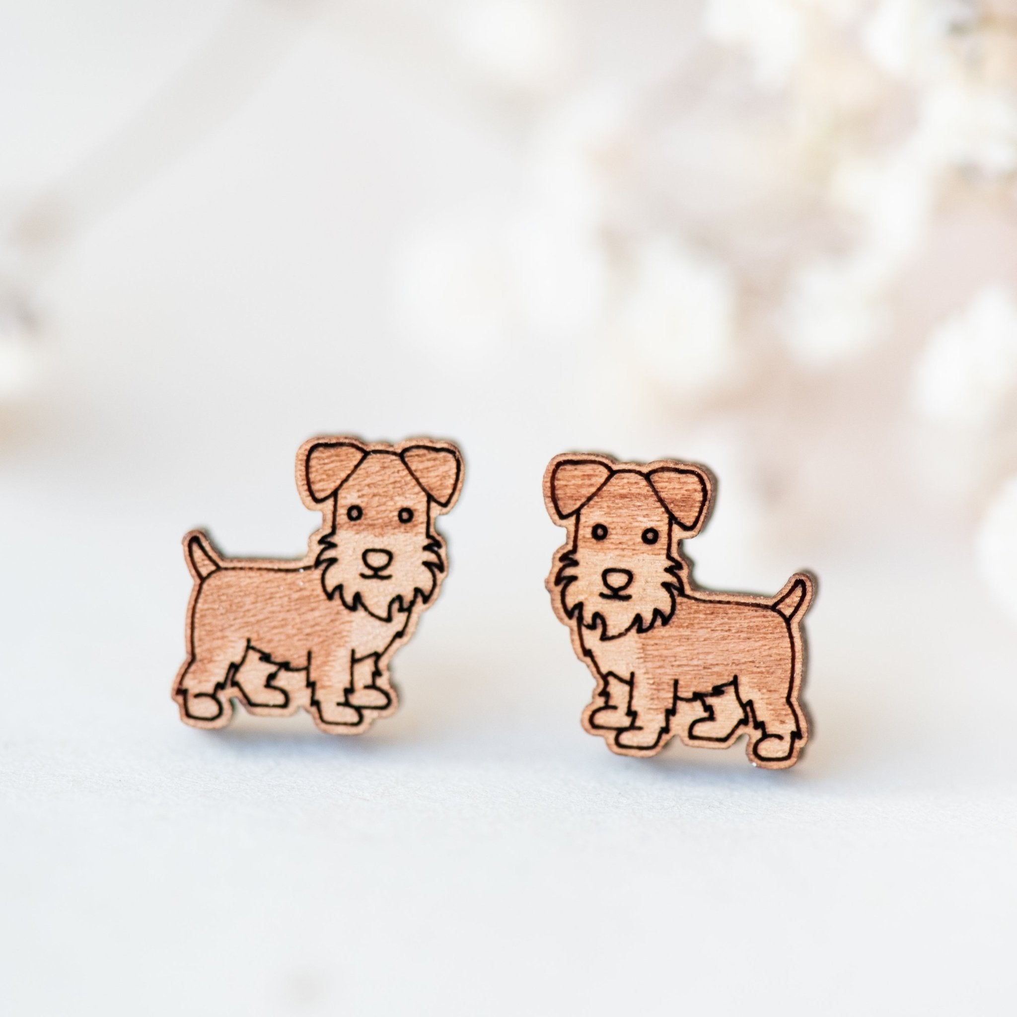 Wooden Miniature Schnauzer Dog Earrings Stud - EL10036 - Robin Valley Official Store