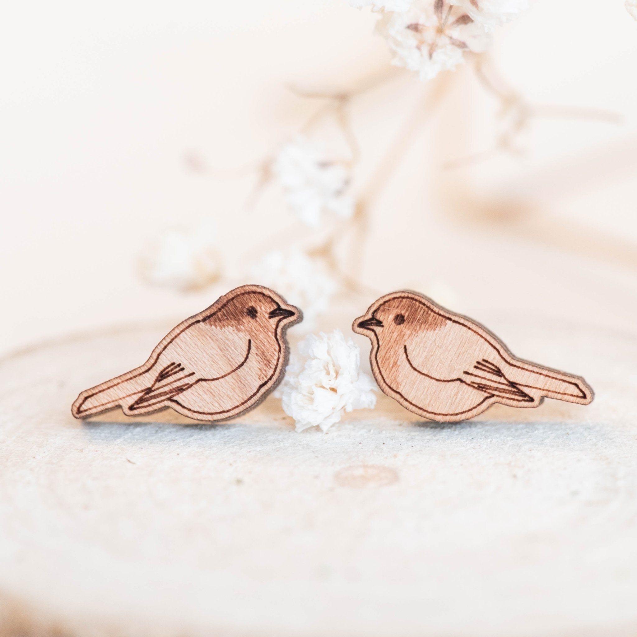 Wooden Robin Bird Earrings - EB12004 - Robin Valley Official Store
