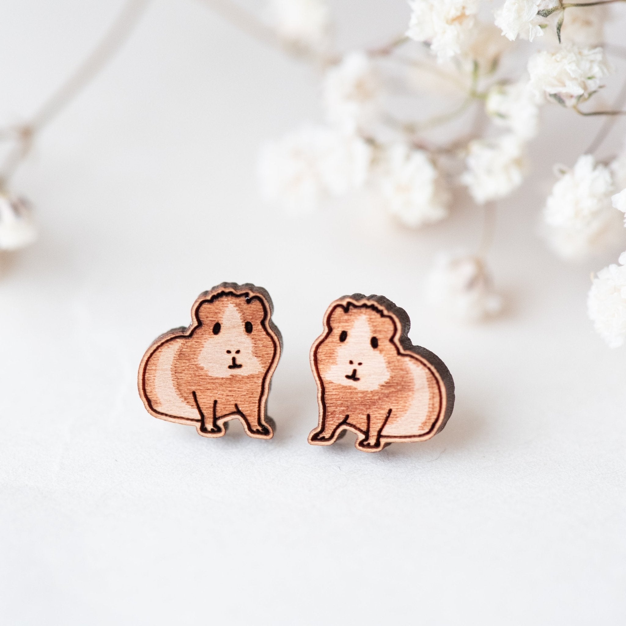 Wooden Sitting Guinea Pig Earrings - EL10003 - Robin Valley Official Store
