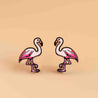 Hand-painted Flamingo Cherry Wood Stud Earrings - PEB12035 - Robin Valley Official Store