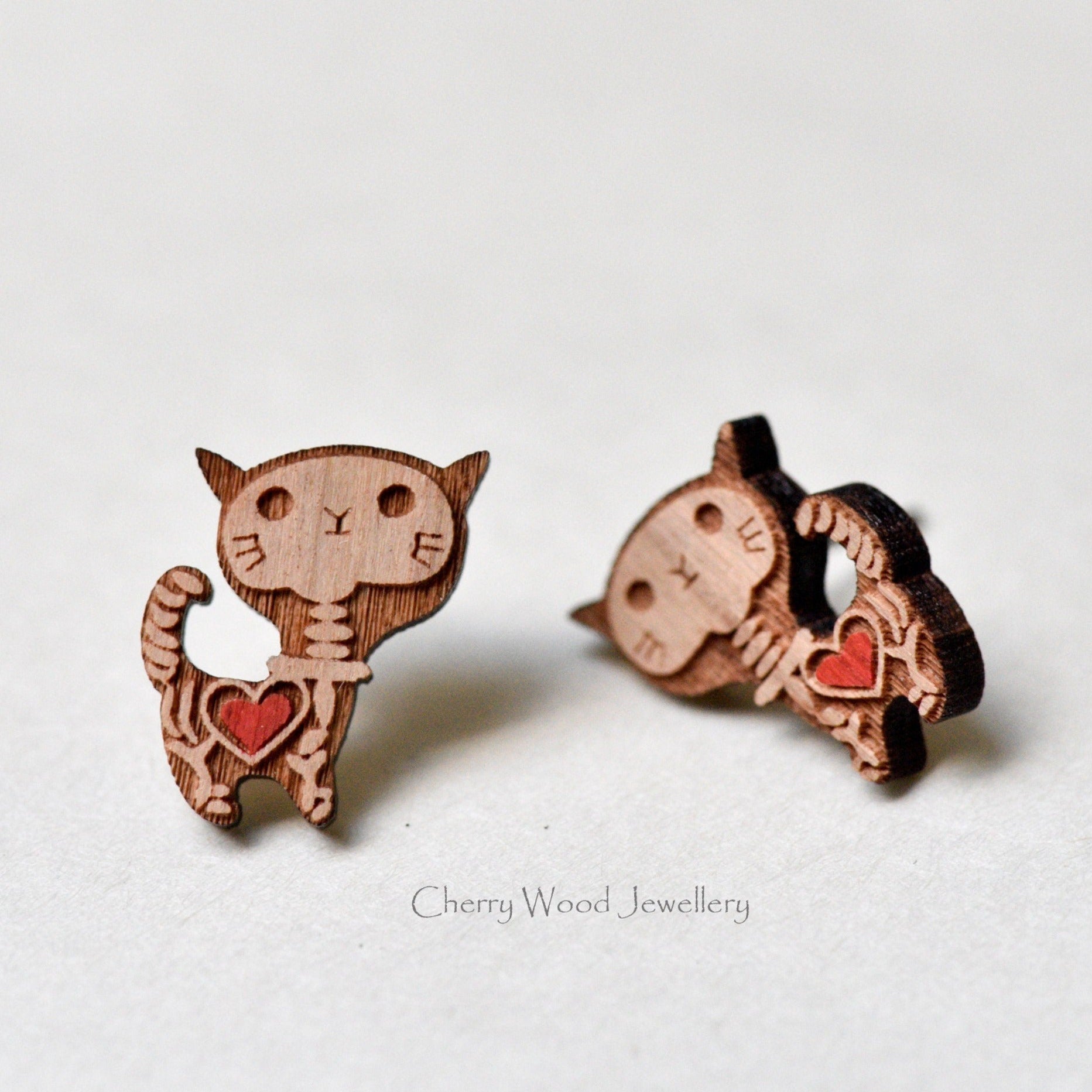 X-ray Cat Wooden Earrings- EL10010 - Robin Valley Official Store