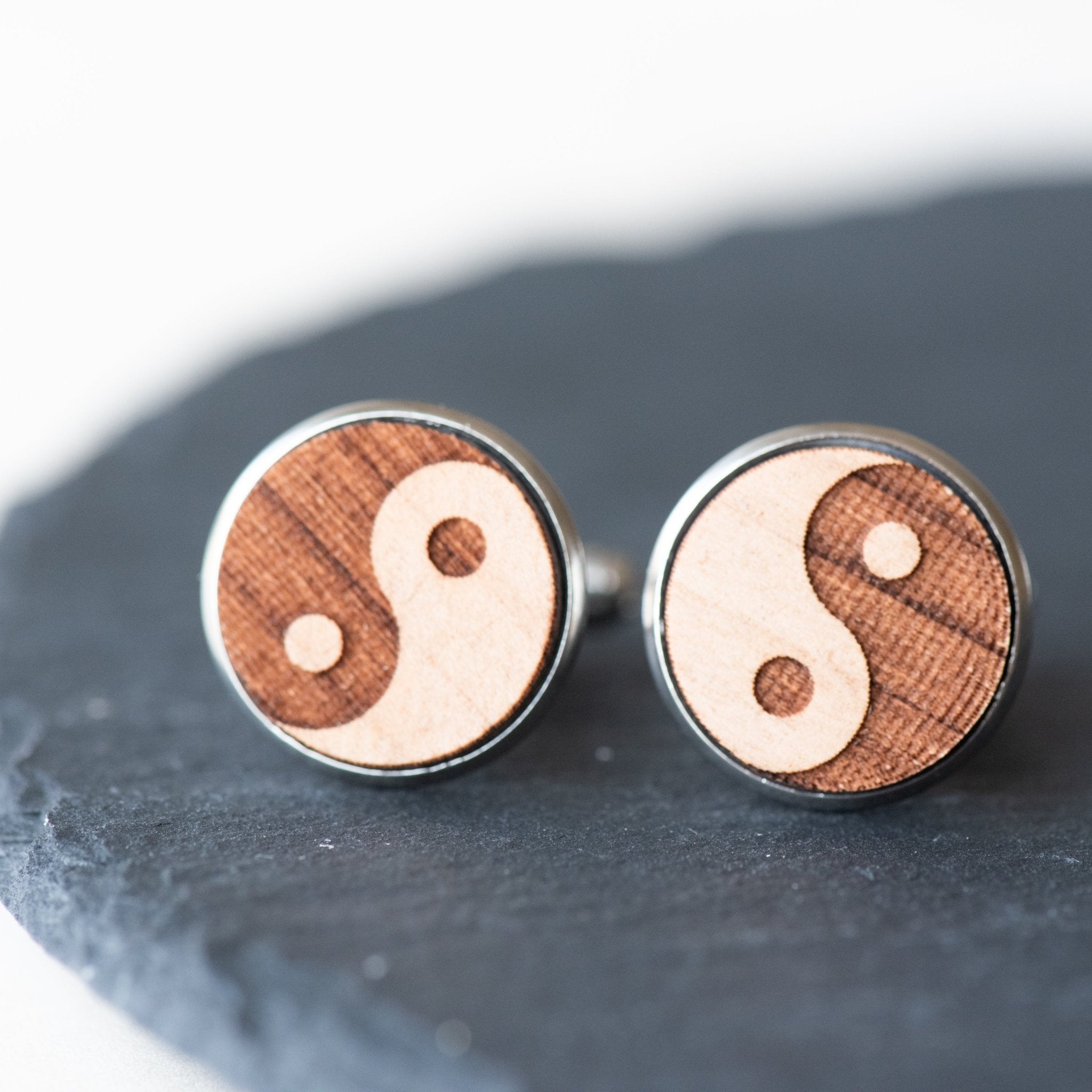 Yin Yang Cherry Wood Cufflinks - CT35082 - Robin Valley Official Store