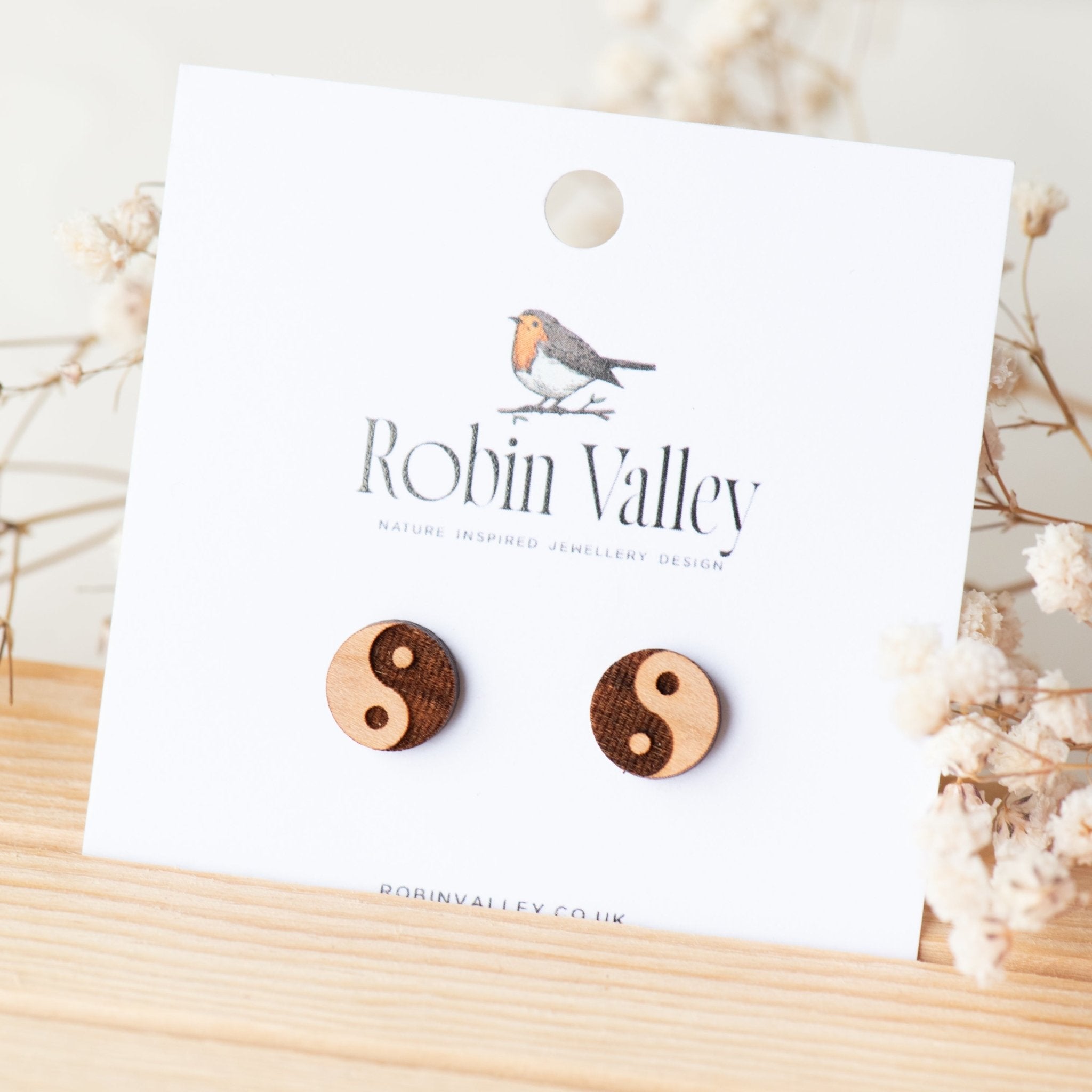 Yin Yang Cherry Wood Stud Earrings - ET15082 - Robin Valley Official Store